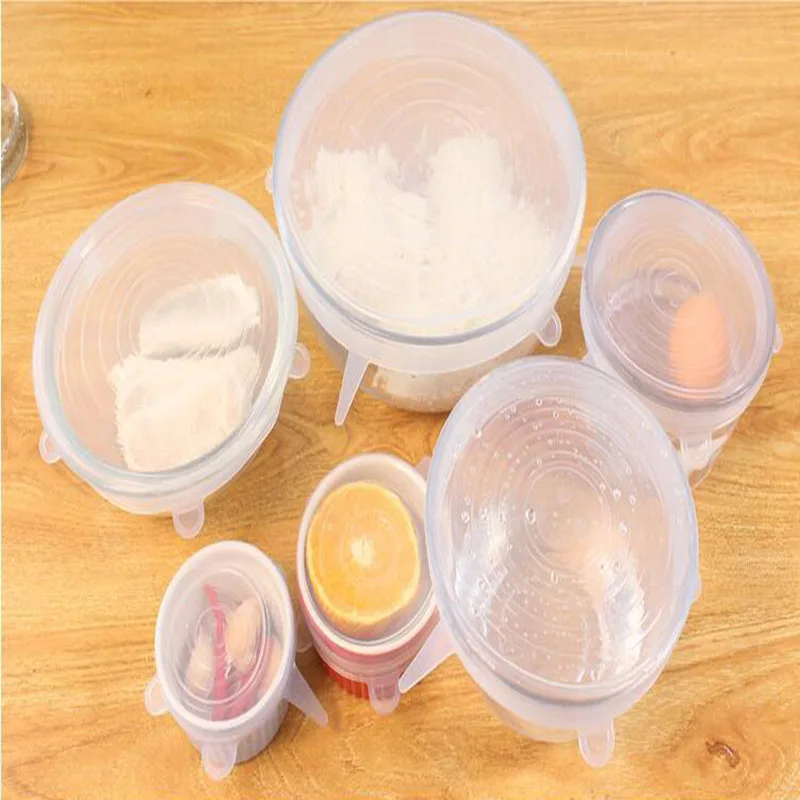 

6PCS Universal Silicone Lids Stretch Suction Cover Cooking Pot Pan Silicone Cover Pan Spill Lid Stopper Home Bowl Cover