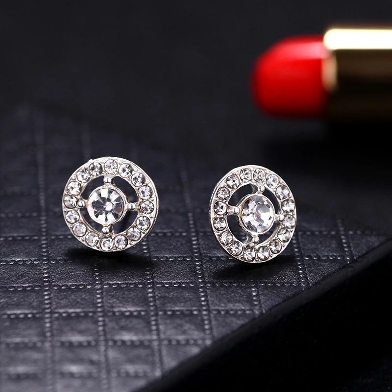 

E0466 New Arrival Shiny Full Rhinestone Crystal Earrings Punk Style Silver Color Stud Earrings For Women Men Statement Jewelry