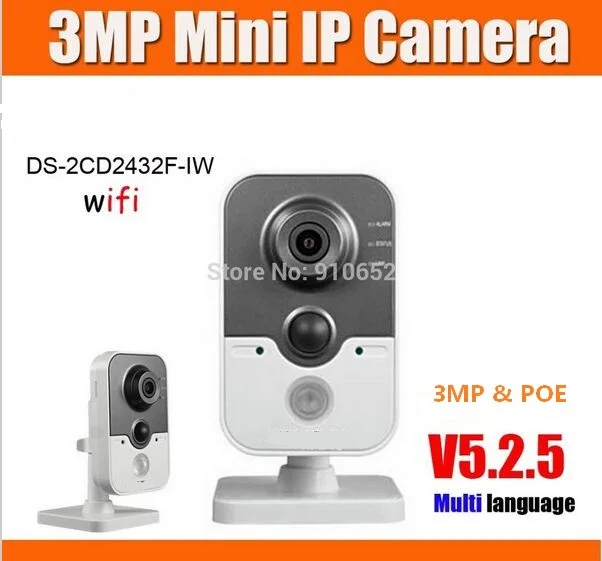 DS-2CD2432F-IW 1080P Cube IP Camera 3.0MP V5.2.5 Built-in POE microphone & speaker Mini Network Camera Supports Wifi