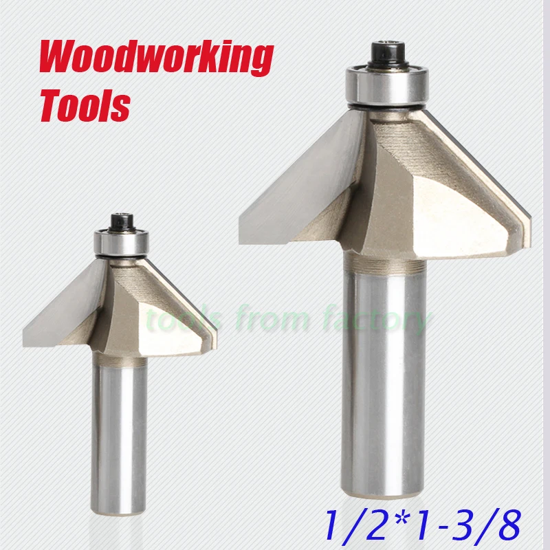 

2pc CNC 45 degrees 1/2*1-3/8 milling cutter with bearing trimming blades knife gong Woodworking Machine cutting tools
