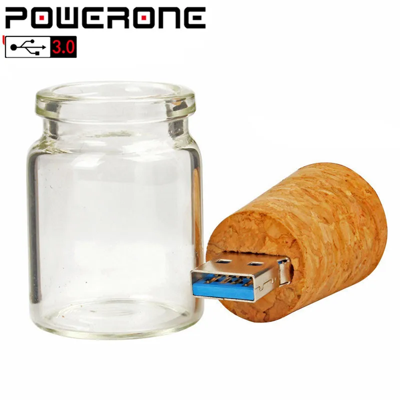 PWERONE USB 3,0 стеклянная бутылка с пробкой USB флеш-накопитель стеклянная бутылка Флешка 4 ГБ 8 ГБ 16 ГБ 32 ГБ 64 ГБ свадебный подарок