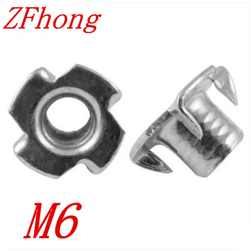50pcs M6 Four Prong Furniture T Nut Inserts For Wood Zinc Plated Standard Metric Coarse Threads | Обустройство дома