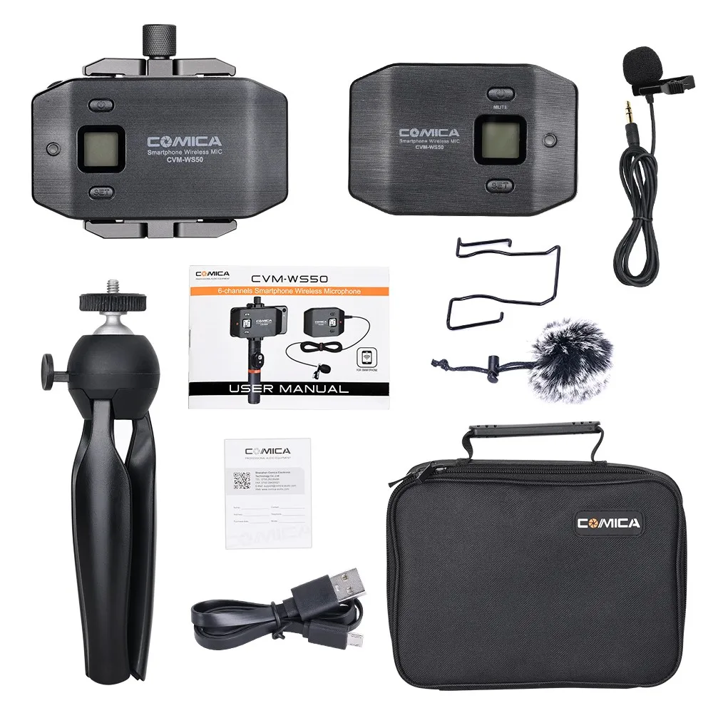 productimage-picture-comica-cvm-ws50-c-professional-wireless-lavalier-microphone-uhf-6-channel-with-handle-grip-for-camera-dslr-smartphone-iphone-x-8-8-plus-7-7-104564