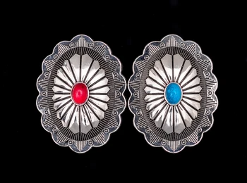 

10pc Silver Southeast American Tribal Beauty Flower Turquoise Oval Concho For Belt Leathercraft Wallet Decor Screwback