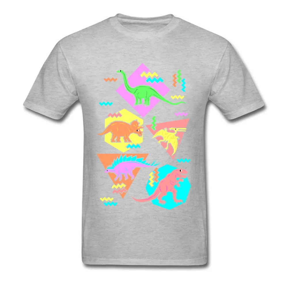 Nineties Dinosaur Pattern Short Sleeve Tops Shirt Mother Day Crew Neck 100% Cotton Mens T-Shirt Printing Tees New Design Nineties Dinosaur Pattern grey