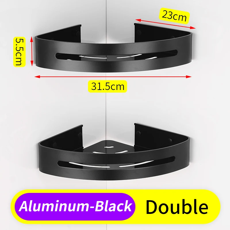 Полка для ванной комнаты Органайзер черная алюминиевая угловая полка держатель полки для ванной комнаты душ Шампунь настенная корзина полка для косметики - Цвет: Black-Double