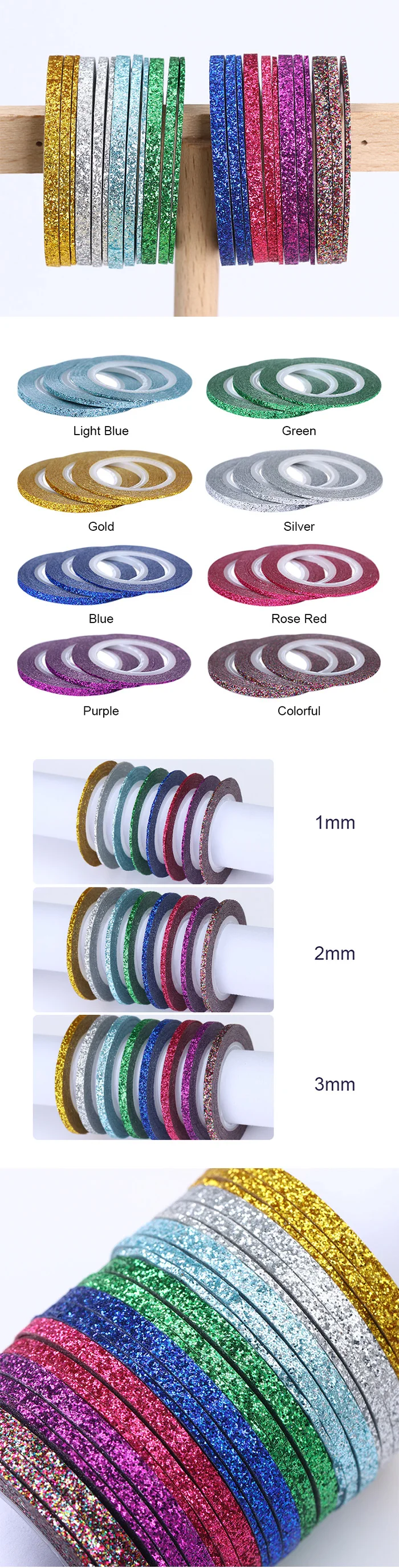 8 шт. матовые блестящие полоски для ногтей линия 1 мм 2 мм 3 мм цветной дизайн ногтей DIY клейкие наклейки маникюрные наклейки для ногтей набор