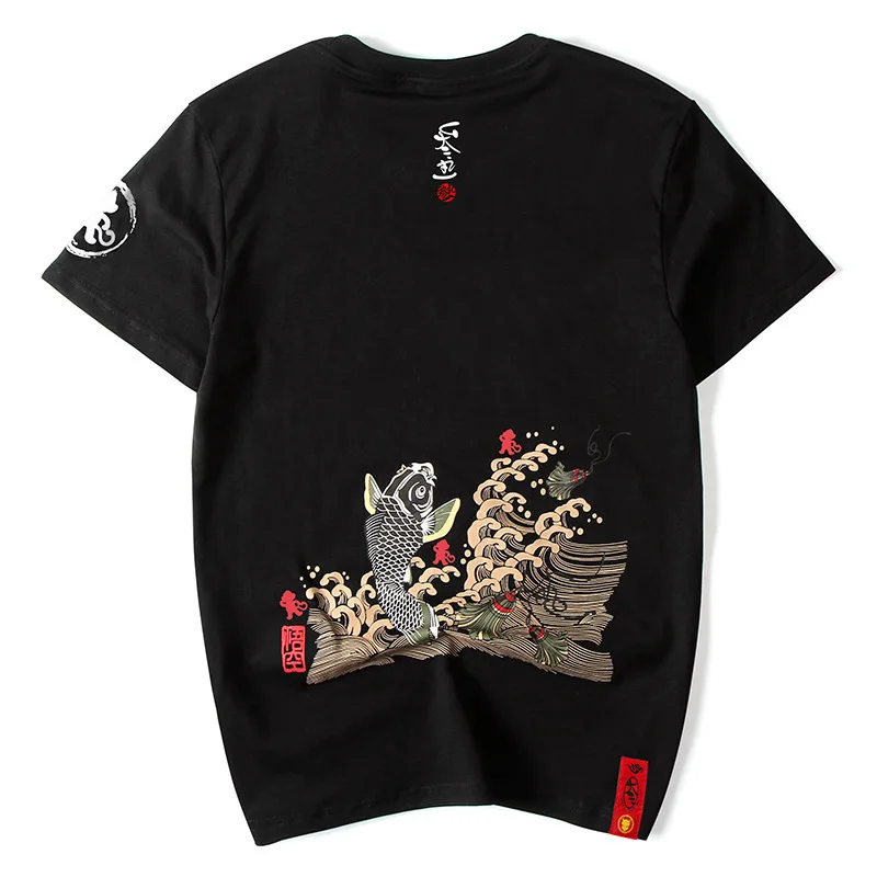 Хлопковая брендовая одежда с круглым вырезом, Мужская футболка в стиле хип-хоп, Новое поступление, популярная летняя футболка с коротким рукавом и вышитым карпом
