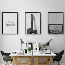 OUCAG guitarra Radio Vogue arte de la pared de la impresión de la lona Vintage carteles lienzo pintura cuadros de pared para sala de estar hogar DecorB-JY023