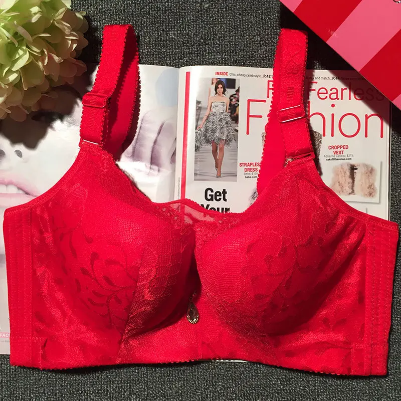 

New Sexy Front Lace Up Seamless Bra Pull Big Size Super Push Up Brasier Gather Adjustable Bralete Oversize 44 46 48 D E Cup Bras