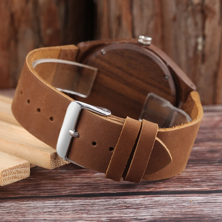 Men's Ebony Wood Black Watch Analog Quartz Watches Man Handmade Bamboo hombre Wristwatch with Genuine Leather Band Gifts for Men 2018 (23)