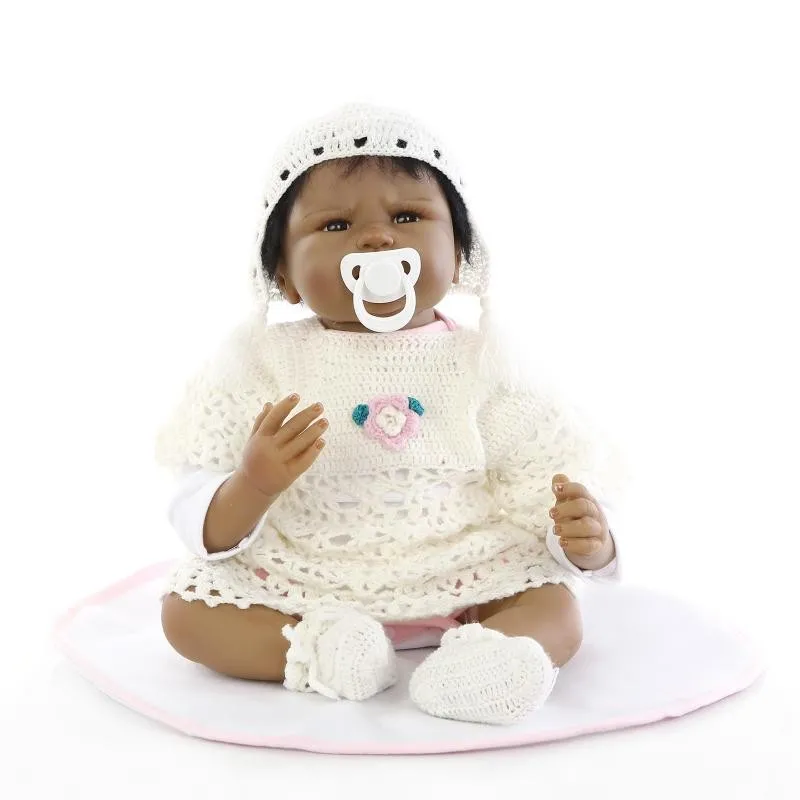 

22 inch African American Baby Doll Black Girl Silicone Soft Reborn Baby Dolls Ethnic Alive Dolls kids gift bonecas
