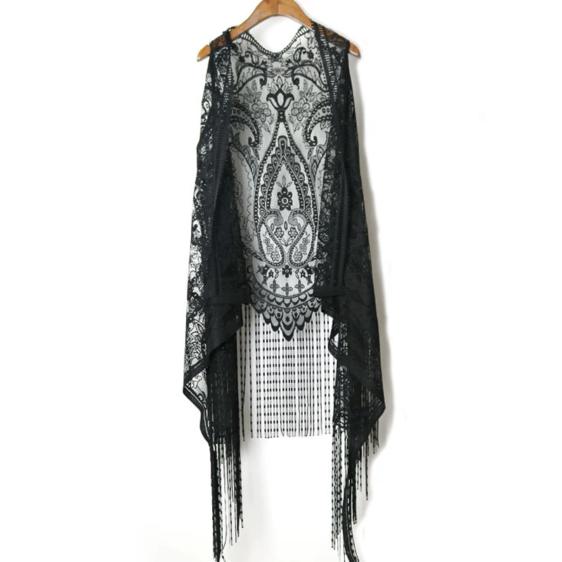 

Spring Summer Women Vest Top Crochet Floral Lace V-Neck Sleeveless Tops Shirt Tassel Female Irregular Vest Caraco Dentelle Femme