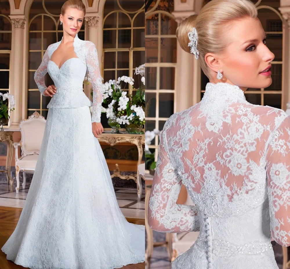 

kurti New Fashion Style mariage Long Sleeves with Jacket Bridal Gowns See Through Vestidos De Novia Romantic Wedding dress