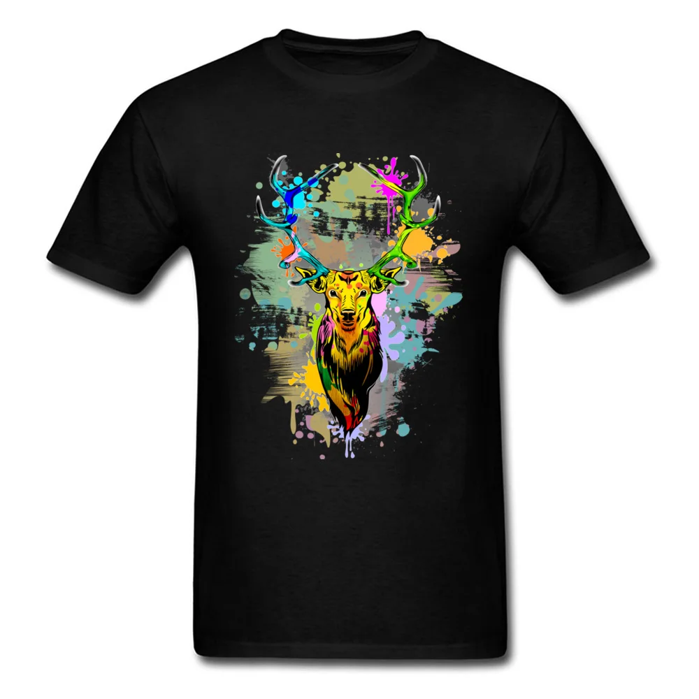 Design T-shirts Wholesale Crew Neck Deer PopArt Dripping Paint 100% Cotton Men Tops Tees Funny Short Sleeve Tee Shirt Deer PopArt Dripping Paint black