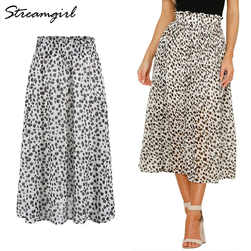 

Streamgirl Long Skirts For Women White Skirt High Waist Woman Leopard Skirt Women 2019 Chiffon Leopard Print Skirts Womens