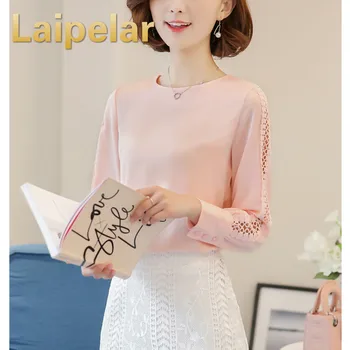 

2018 Spring Women Chiffon Blouse Long Sleeve Lace Shirt Hollow Out Blouses Tops Summer Sexy Slim Solid Blusa de Renda Feminina
