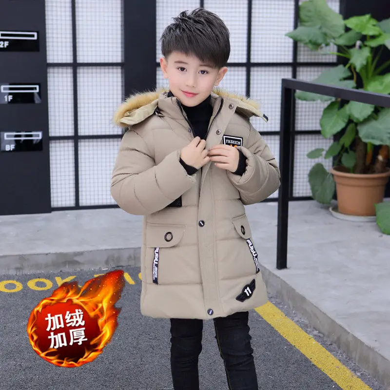 Детское зимнее пальто для мальчиков; плотные теплые меховые пальто с капюшоном; куртки для мальчиков; детское бархатное пальто с хлопковой подкладкой; одежда