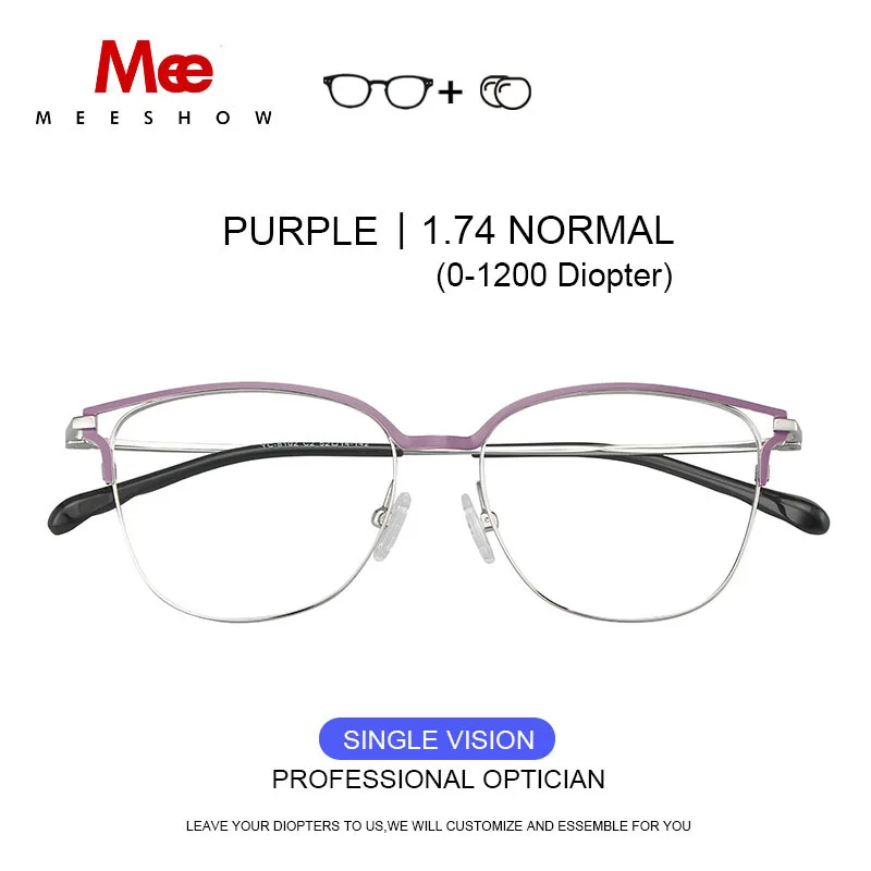 Оправа для очков из титанового сплава, женские очки, очки кошачий глаз, ретро очки с диоптрией, полная оправа - Цвет оправы: Purple  1.74 Lens