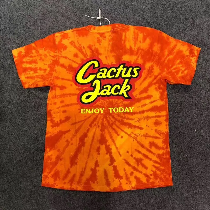 

Travis Scott X R eeses P uffs Orange Tie Die Tee Men Women Travis Scott ASTROWORLD T-shirt