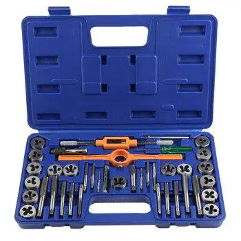 

40 PCS METRIC TAP AND DIE SET WRENCH CUTS M3-M12 BOLTS + HARD CASE