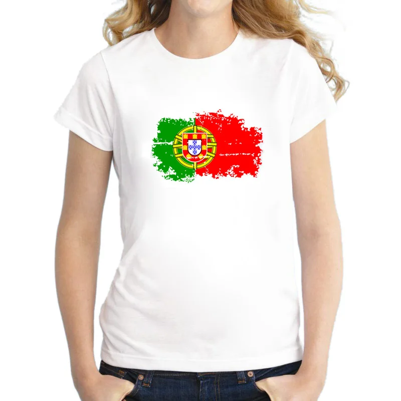 

BLWHSA Portugal Flag New Women Fashion Tee shirts Short Sleeve Reminiscence Portugal Flag Summer Style T Shirts for Women