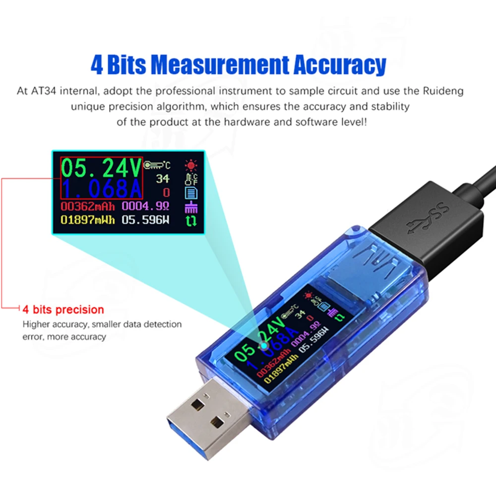 USB3.0 цветной ЖК-дисплей Напряжение Ток мощность Батарея заряд измерительный прибор Многофункциональный USB Тестер