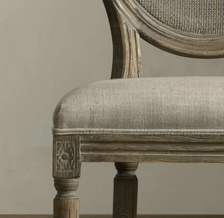 French rural style furniture / ellipse back chair/cane and linen/oak solid wood dining chair/desk chair/armchair 2 type