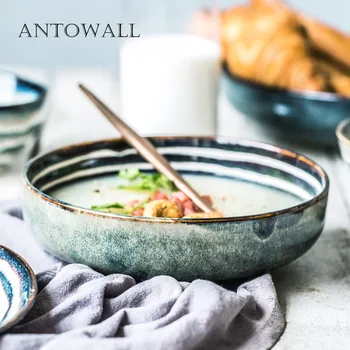 ANTOWALL Ceramic tableware hot pot sauce dish bowl Japanese style seasoning vinegar dish personality three foot stripes bowl 1