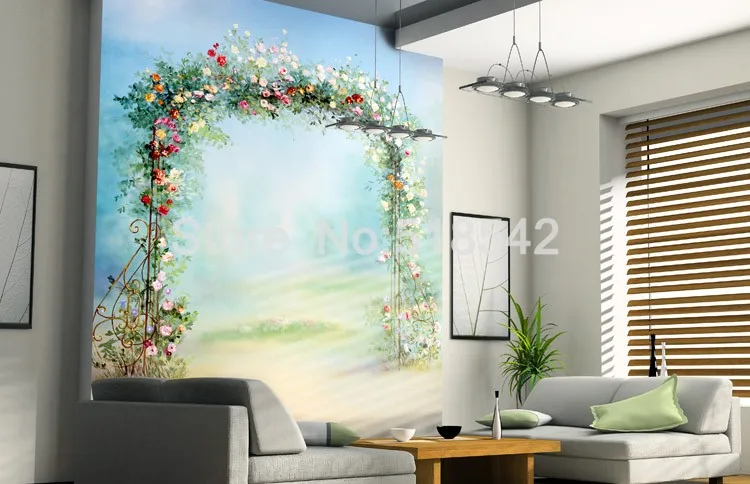 Пользовательские росписи обоев Европейский пастырской цветы маслом гостиной диван ТВ фоне обоев облицовка стен рулон