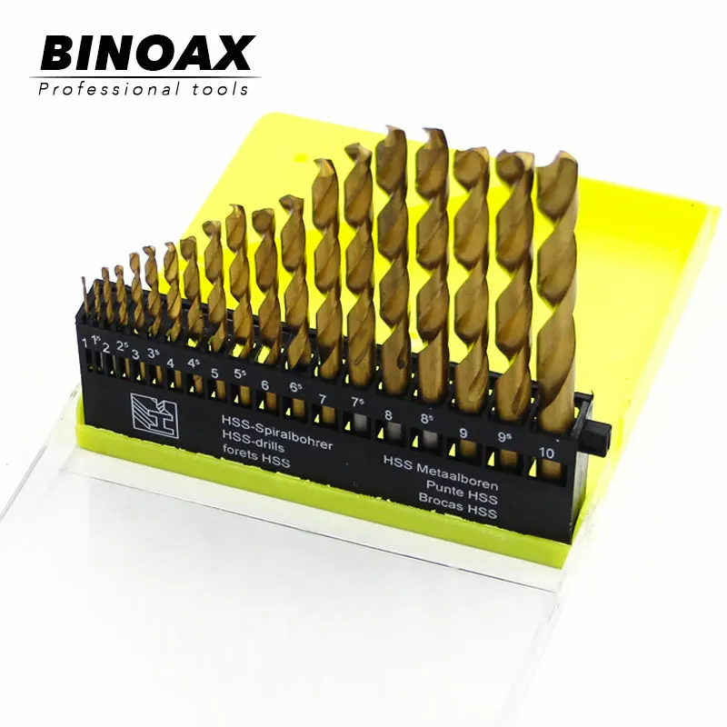 BINOAX 19 шт. HSS метрические сверла набор титана с покрытием сверла Металл Дерево 1-10 мм