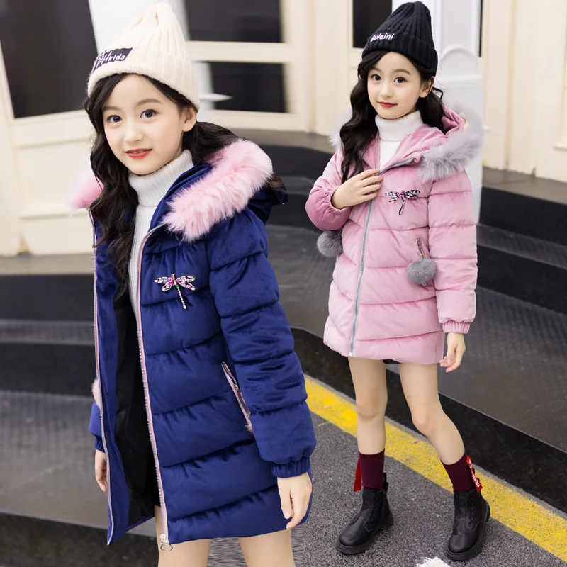 Одежда для маленьких девочек на холодную зиму теплая одежда пальто для младенцев от 3 до 14 лет Новинка года, модная детская утепленная куртка зимний комбинезон с капюшоном, верхняя одежда