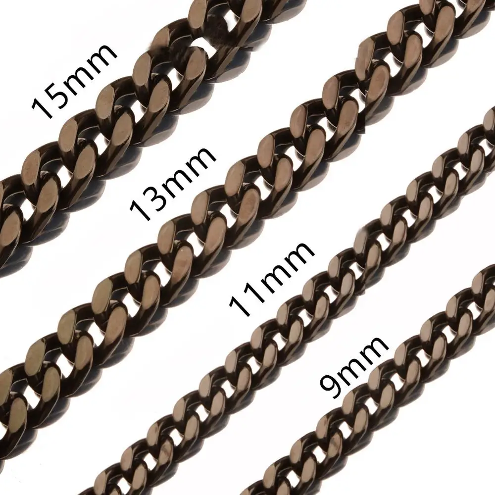 

News Arrival 9/11/13/15 mm Punk Black Stainless Steel Miami Curb Cuban Chain Necklaces Lock Clasp Mens Rock Dj jewelry 16-32"