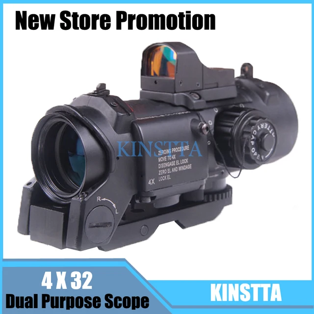Cheap KINSTTA 4x Fixed Dual Purpose Scope With Mini Red Dot Scope Red Dot Sight For Rifle Hunting Shooting CS Battle KT2-0010