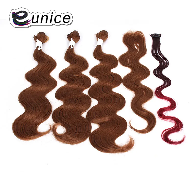 Synthetic Hair Extensions With One Closure Natural Body Wave Weft Hair Weaving Ombre Hair Weave  (3)