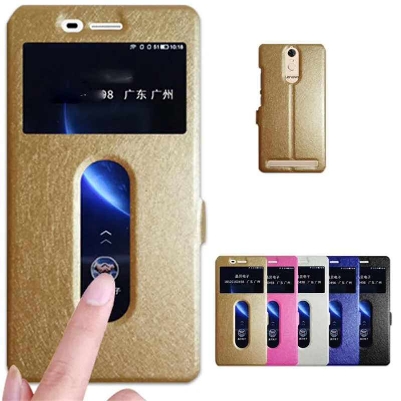 

For Lenovo K6 Power Case 5.0 inch Quick Answer View Window PU Leather Flip Stand Cover For Lenovo K6 Power Case Phone Cases