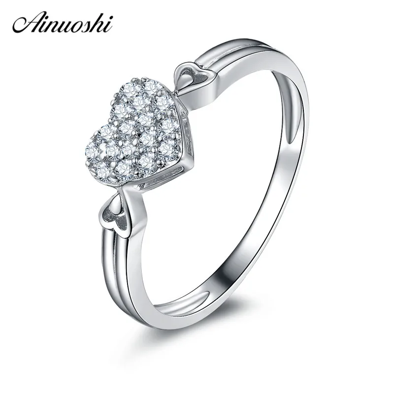 

AINUOSHI 925 Sterling Silver Wedding Rings Engagement Anniversary Heart Shape Rings Birthday Party Silver Lover Jewelry Gifts