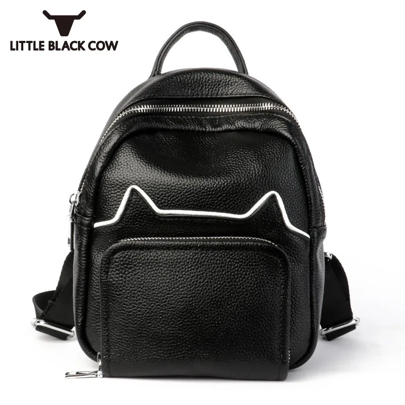 

Ladies Small Capacity Travel Bag Kawaii Cat Pattern Leather Backpack For School Teenager Girl Women Casual Black Mini Backpacks