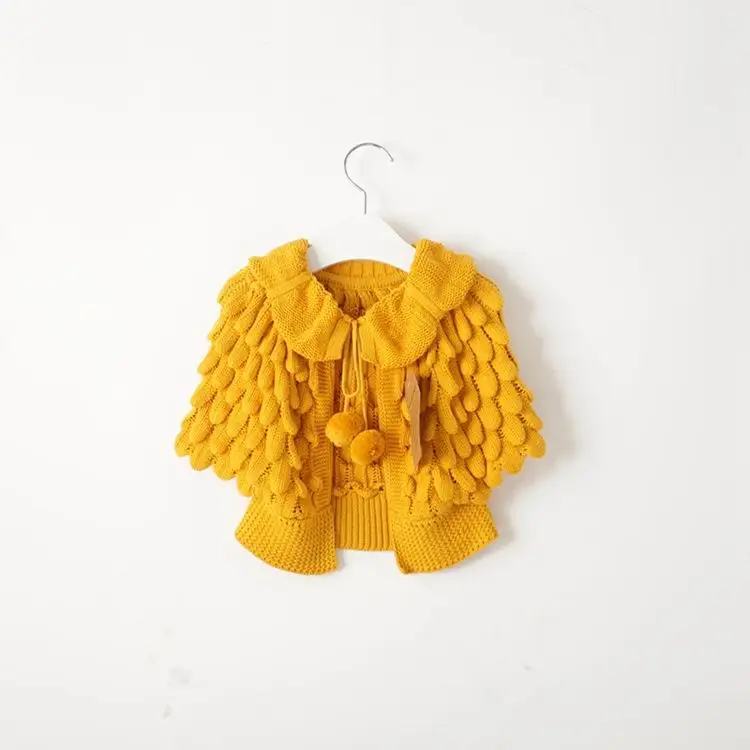 Весенне-осенний Кардиган для девочек, детская одежда, вязаный шерстяной свитер с рукавами «летучая мышь» и рисунком ананаса, пальто, E13404 - Цвет: Цвет: желтый