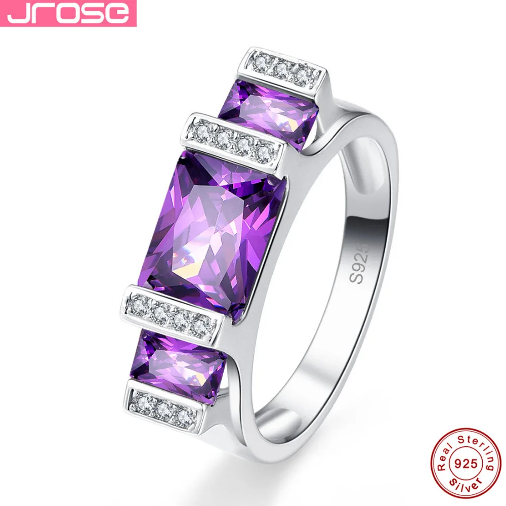 

Jrose 100% 925 Standard Silver Purple Ring Women Engagement Anniversary Ring Finger Famous Original Jewelery