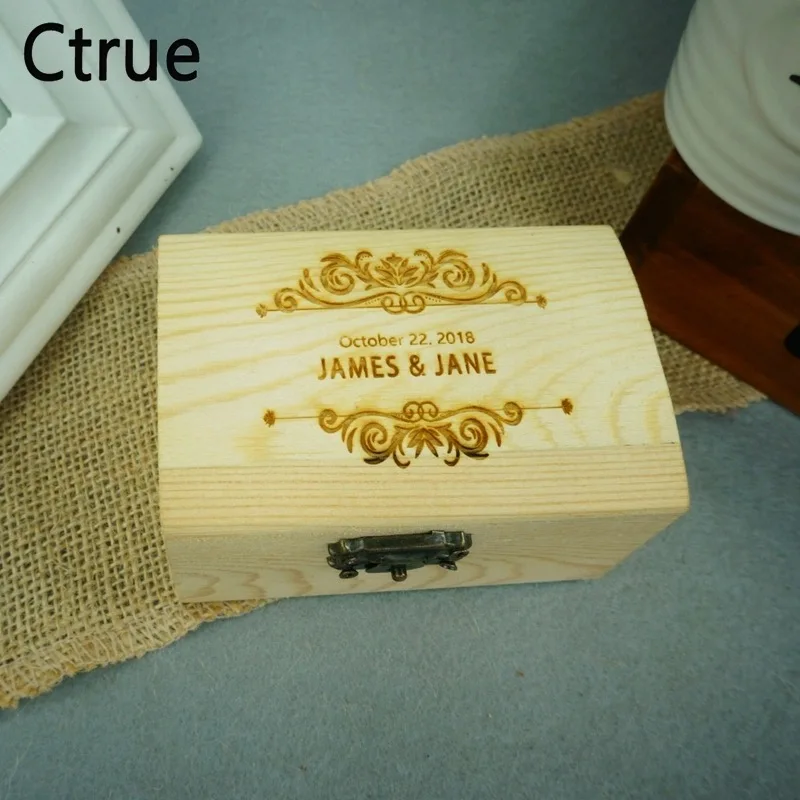 

Personalized Rustic DIY Ring Bearer Box Custom Date Name Flora Rustic Wedding Ring Bearer Pillow Box, Engraved Wooden Ring Box
