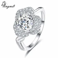lingmei Wedding Round Cut Cluster Multicolor & White Cubic Zircon Silver 925 Ring Size 6 7 8 9 Fashion Women Jewelry Ring Gifts