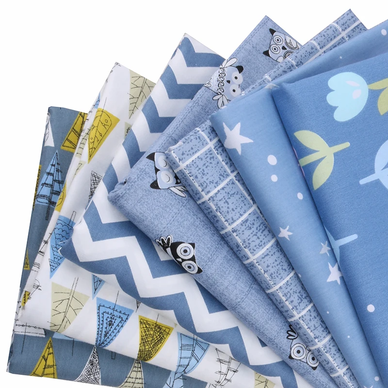 

Nanchuang 7Pcs/Lot Blue Twill Cotton Fabric Patchwork Cloth For DIY Handmade Sewing Quilting Baby Children Materials 20x25cm