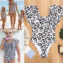 Летние купальные костюмы с леопардовым принтом для мамы и дочки бикини с открытыми плечами YJS Прямая поставка