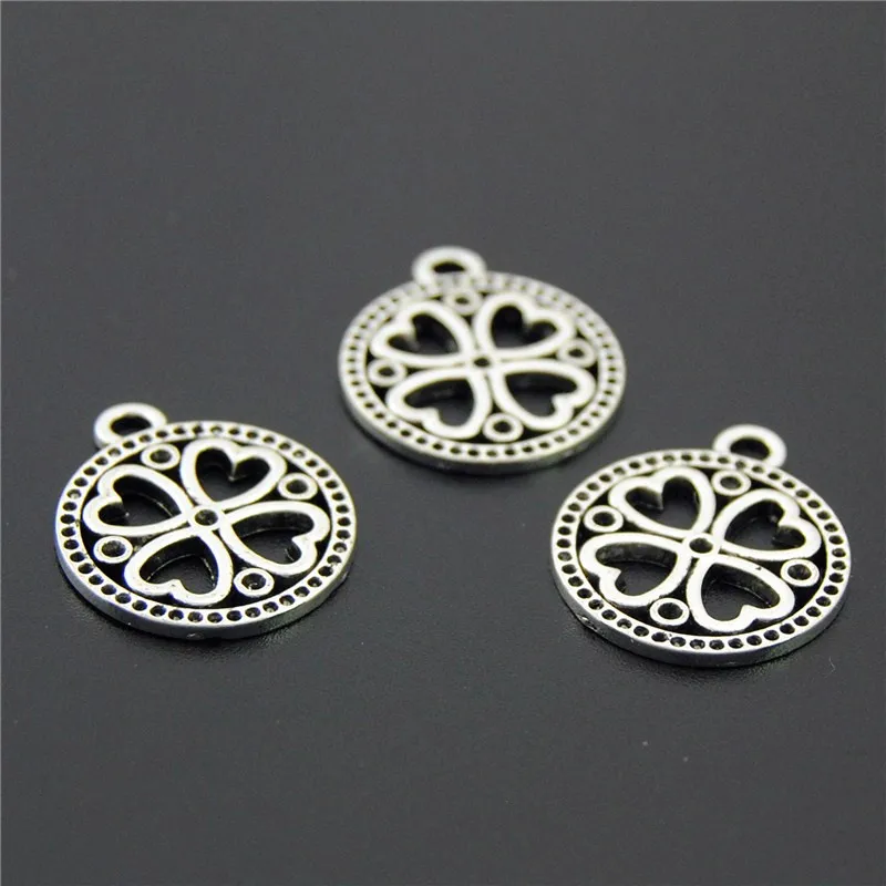 10 шт. круглые подвески в виде клевера|pendants for bracelets|round pendantround silver pendant |