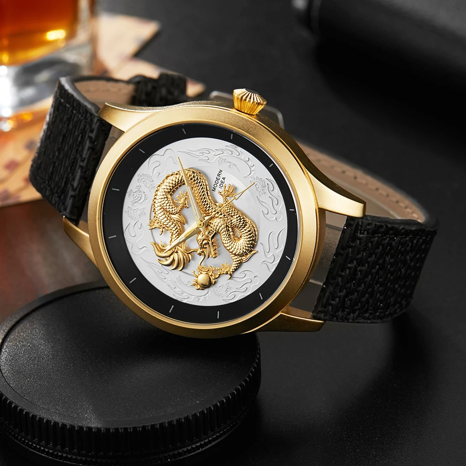 Мужские часы с гравировкой Dragon спортивные наручные большим циферблатом