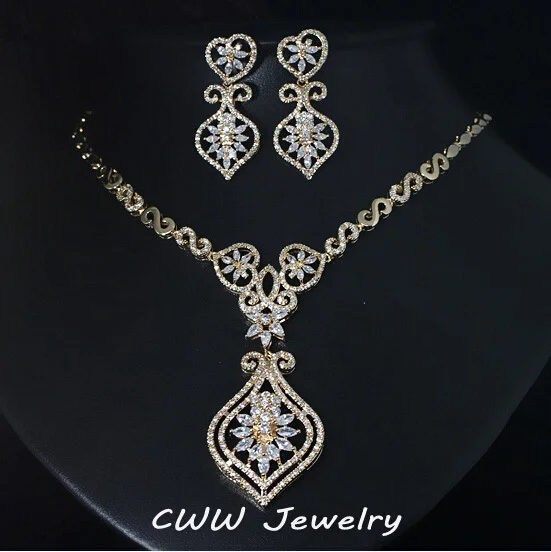 

CWWZircons Top Quality CZ Bridal Wedding Accessories Nigerian Design Gold Color Party Costume Jewelry Sets For Women T186