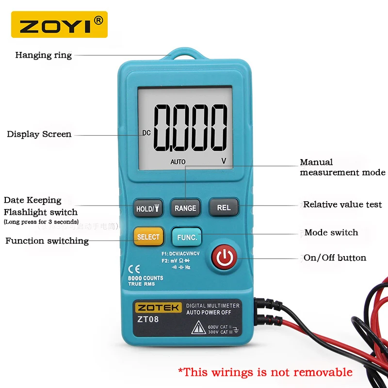ZOYI ZT08 портативный автоматический цифровой мультиметр True-RMS 8000 отсчетов вольтметр переменного тока постоянного тока ом измеритель частоты напряжения с светодиодный светильник