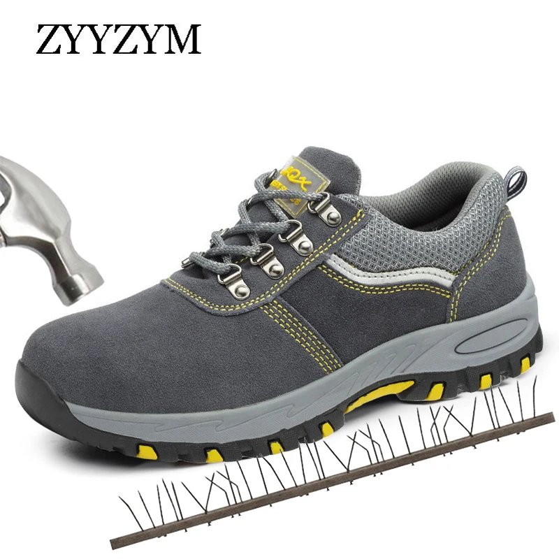 

ZYYZYM Steel Toe Shoes Men Work Safety Boots Lace-Up Outdoor Anti-slip Puncture Proof Construction Men Safety Boots Plus Size