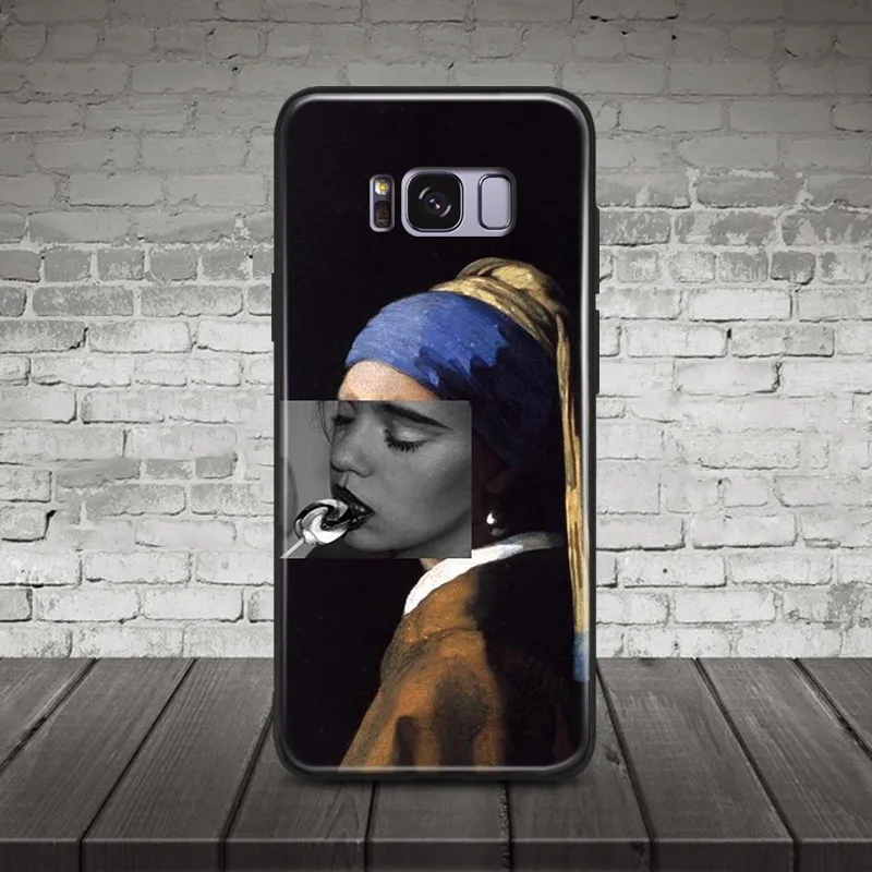 

Girl with a Pearl Earring Kuso Spoof Pattern coque Soft Silicone Phone Case Shell Cover For Samsung S7 Edge S8 S9 Plus Note 8 9